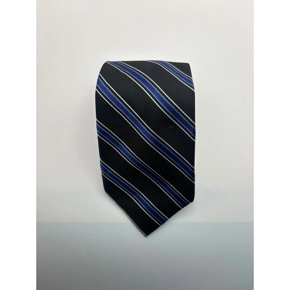Club Room Mens Silk Necktie Black Blue White Diagonal Striped RN121148